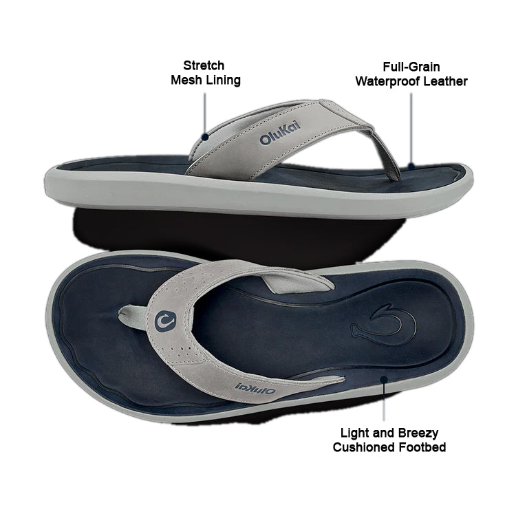Olukai M Pili Ash/ Mood Indigo