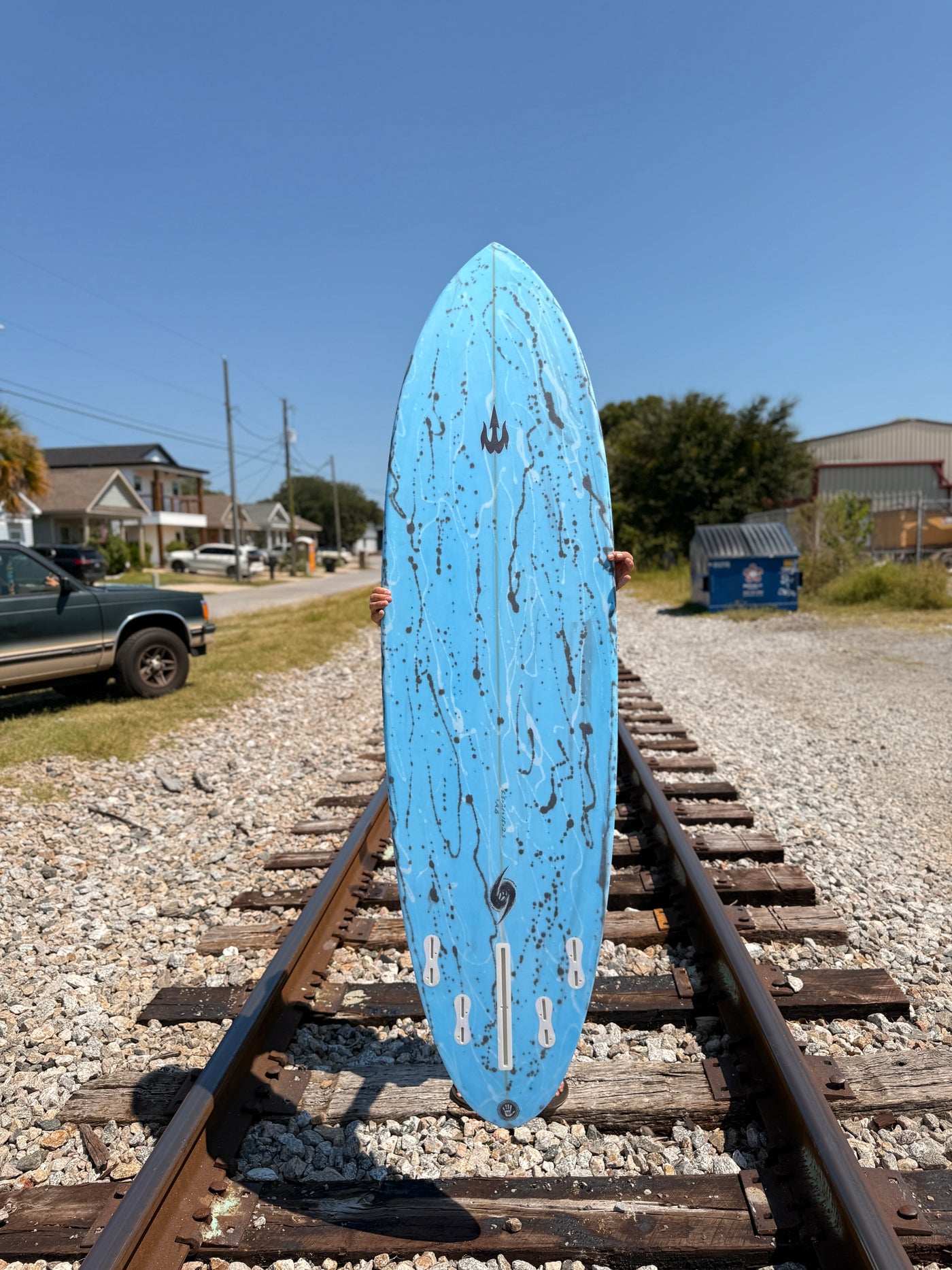 `WBZ 6'8" Hybrid Splatter Speed Mid Length Surfboard (Blue/ Black Hull)