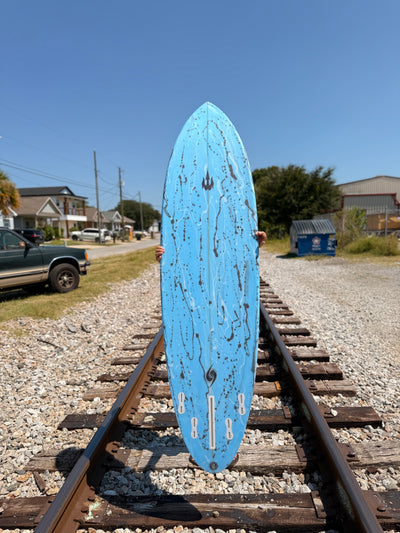 `WBZ 6'8" Hybrid Splatter Speed Mid Length Surfboard (Blue/ Black Hull)