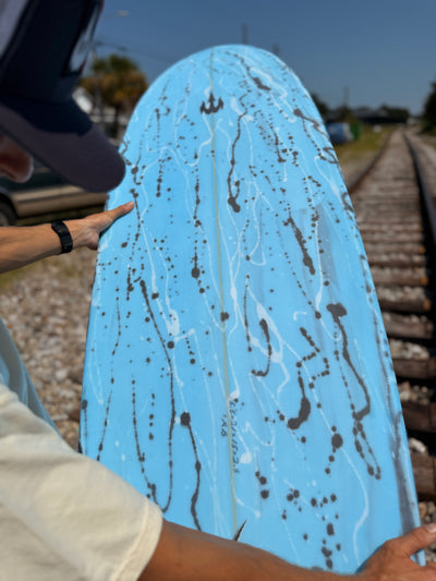 `WBZ 6'8" Hybrid Splatter Speed Mid Length Surfboard (Blue/ Black Hull)