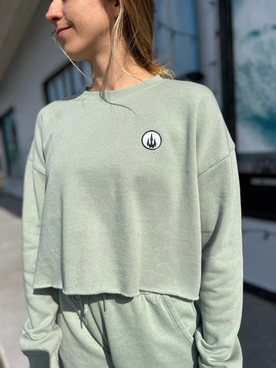 WBZ Indy Fleece Crop Top Sweatshirt Sage