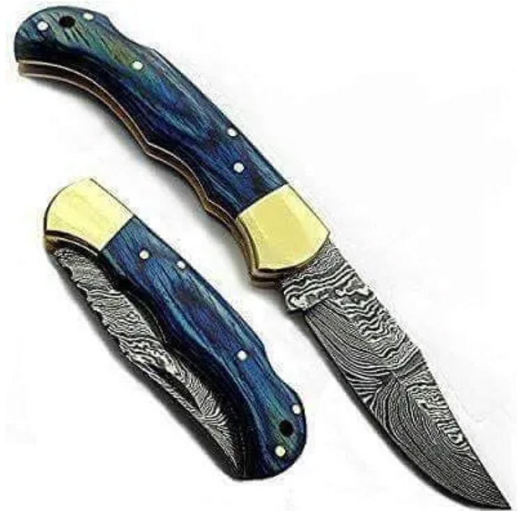 Rill Simple Azul Damascus Folder Knife