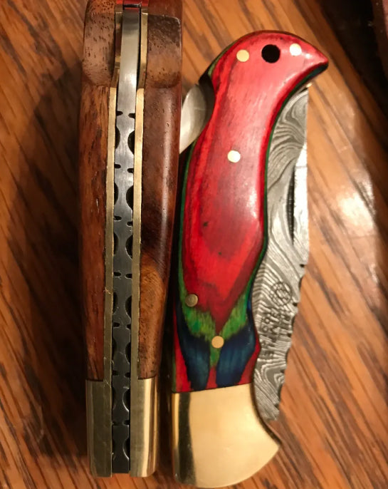 Rill Simple Colorado Red Damascus Folder Knife