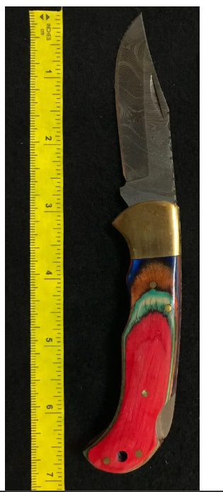 Rill Simple Colorado Red Damascus Folder Knife