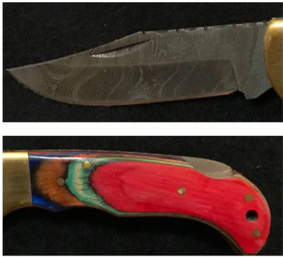 Rill Simple Colorado Red Damascus Folder Knife