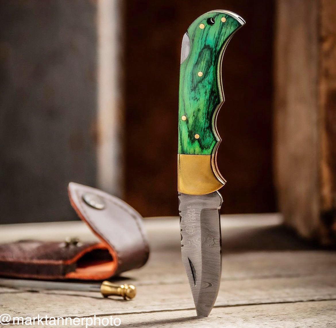 Rill Simple Irish Whiskeu Green Damascus Folder Knife