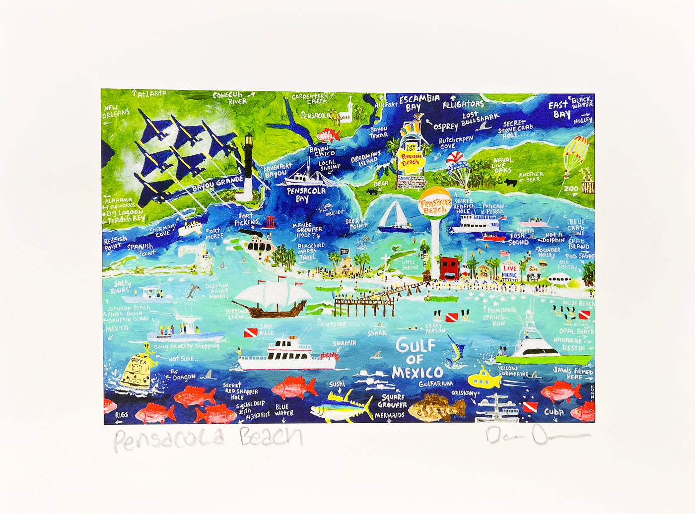 Dan Dunn Small Pensacola Beach Map print