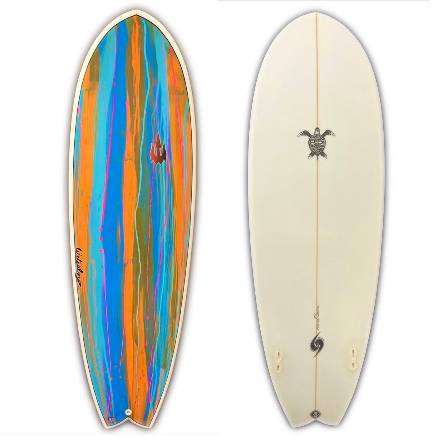 WBZ 5'8" Twin Fin Fish -  Blue Splatter hull
