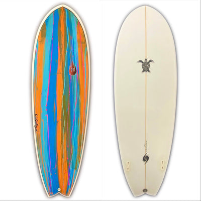 WBZ 5'8" Twin Fin Fish -  Blue Splatter hull