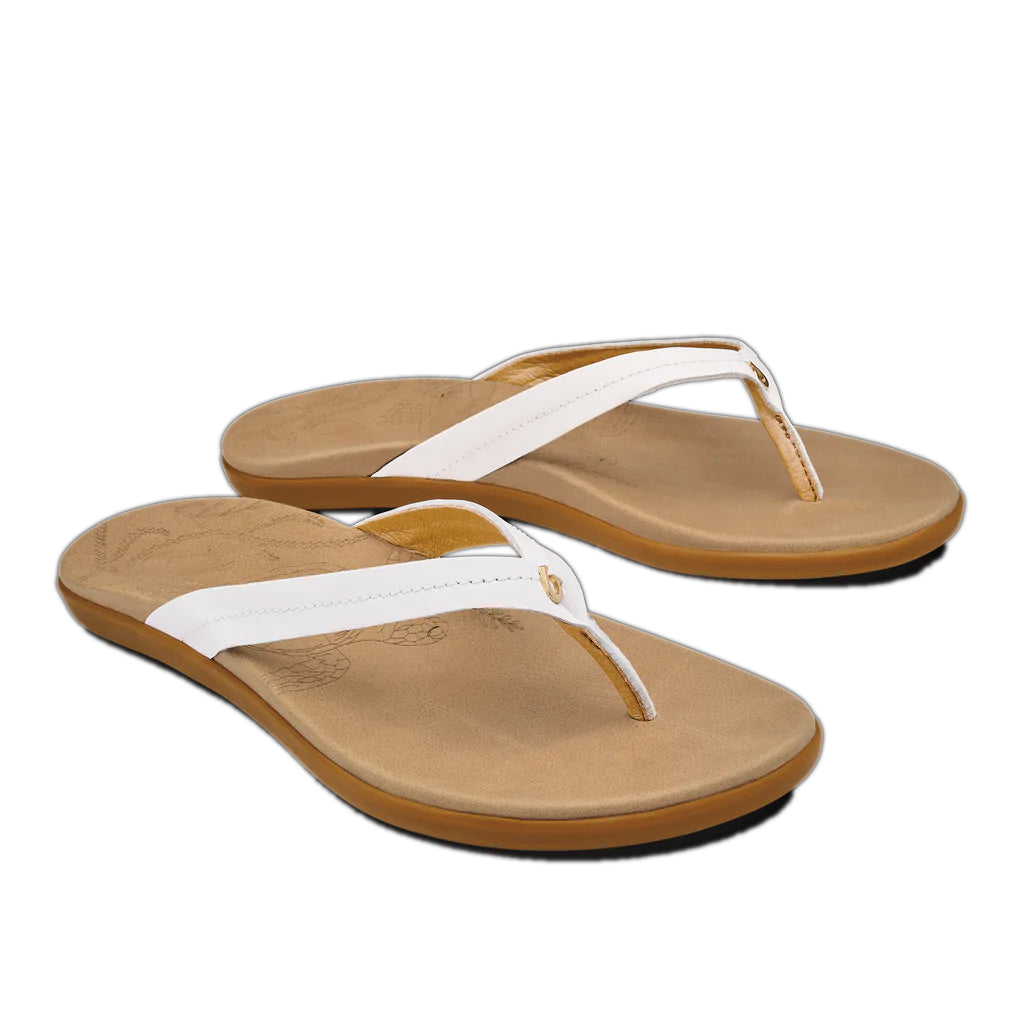 Olukai Womens Honu Bright White/Golden Sand Sandals